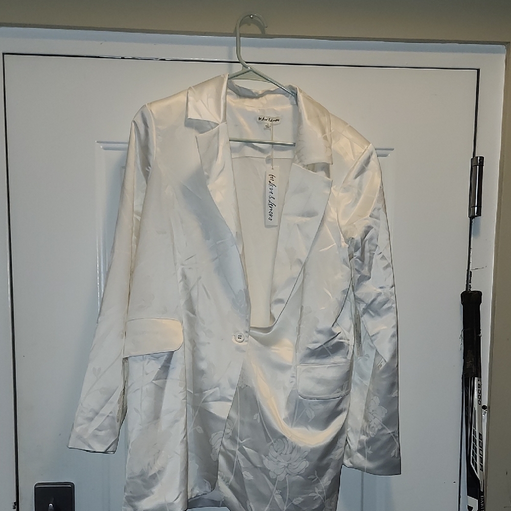 For Love And Lemons Satin White Blazer